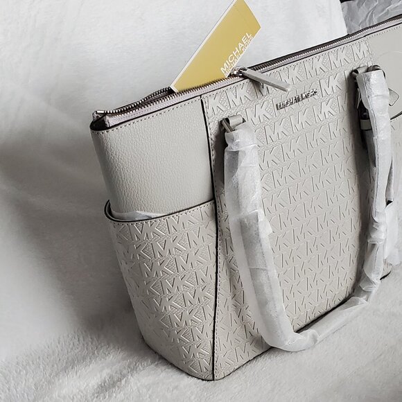 NWT- Michael Kors "Charlotte" Monogram Tote Bag  Color: Aluminum W/Dust Bag - Picture 4 of 11